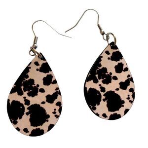 Handmade Cow Print Teardrop Earrings